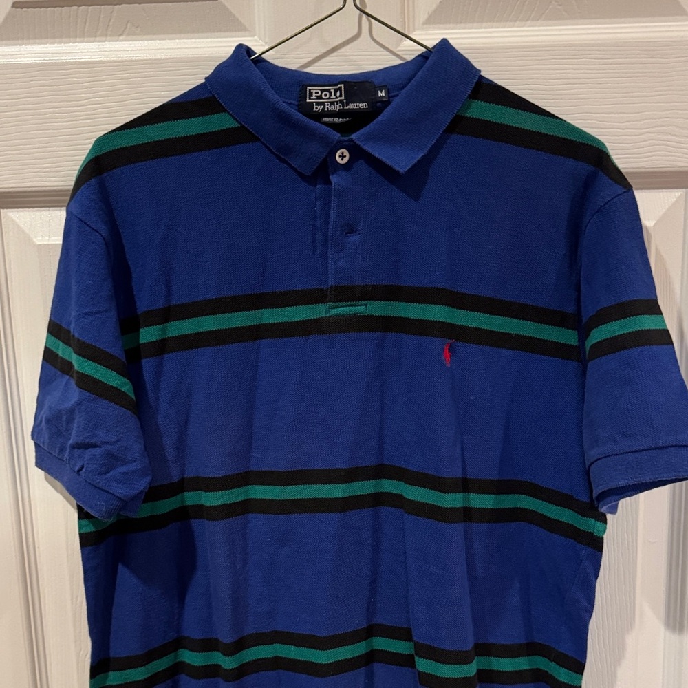 Vintage 1980s Polo by Ralph Lauren American-made Men's Blue Striped Polo Shirt